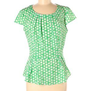 New York & Company Peplum Blouse Green Polka Dot